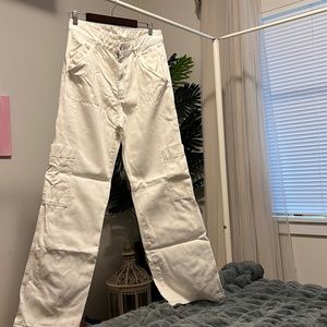 Cream, wide, leg, cargo pants